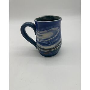 Studio Pottery Mug with Handle Glazed 10 oz Swirl Glaze Signed Vintage